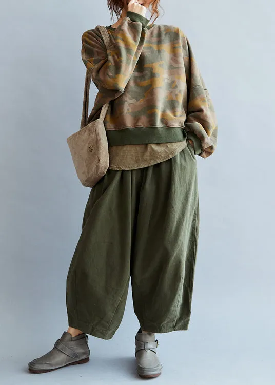 Chic Army Green Pockets wide leg pants Spring