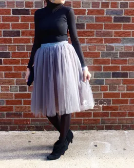 Claire Ash Gray Soft Tulle Skirt - Below Knee Midi