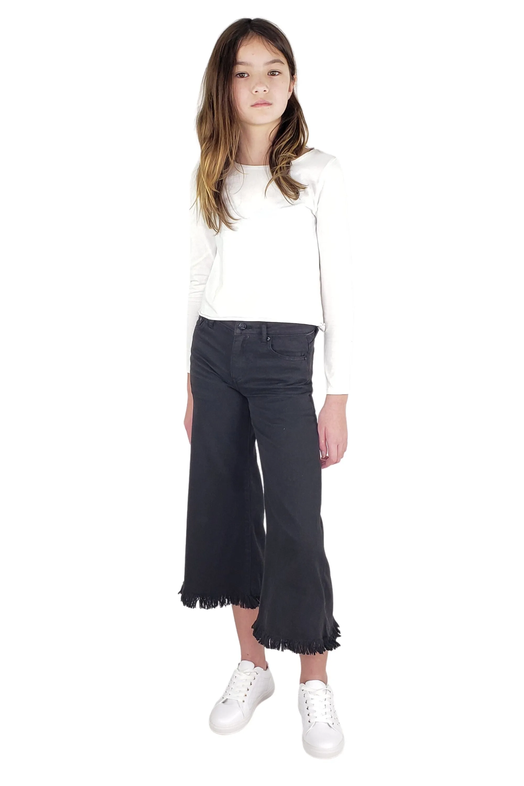 Color Wide Leg Fray Hem Crop Pants