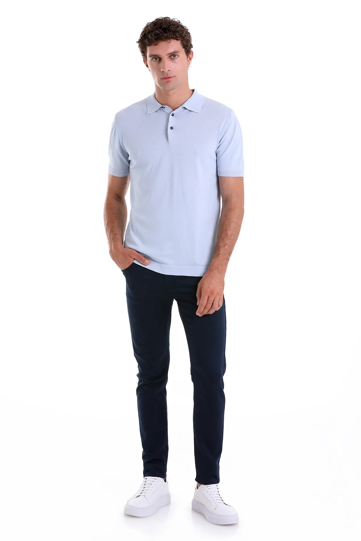 Comfort Fit Basic Light Blue Polo T-Shirt