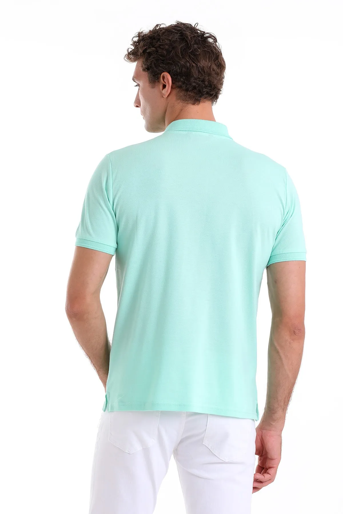 Comfort Fit Basic Plain 100% Cotton Green Water Polo T-Shirt