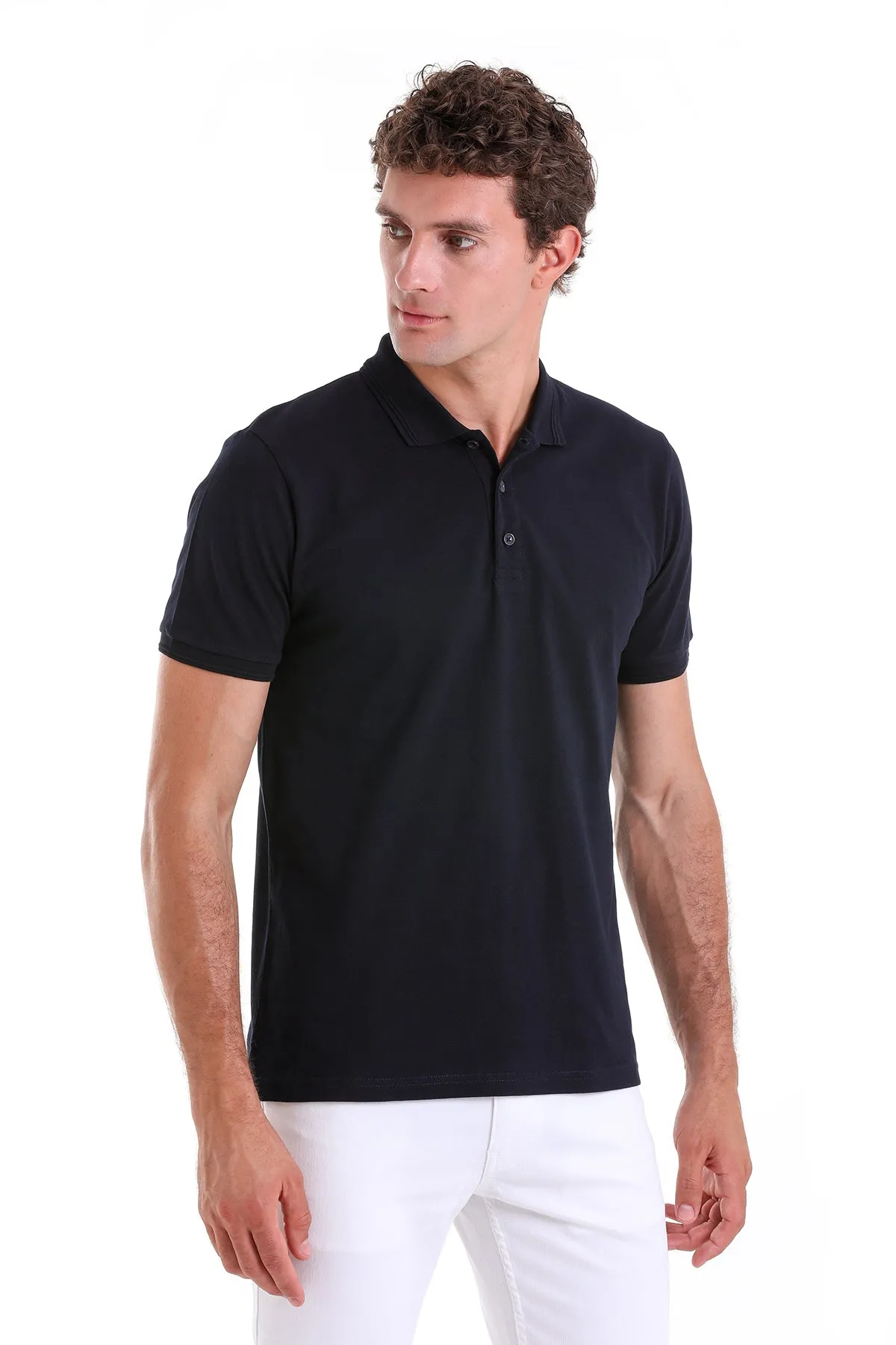 Comfort Fit Basic Plain 100% Cotton Navy Polo T-Shirt