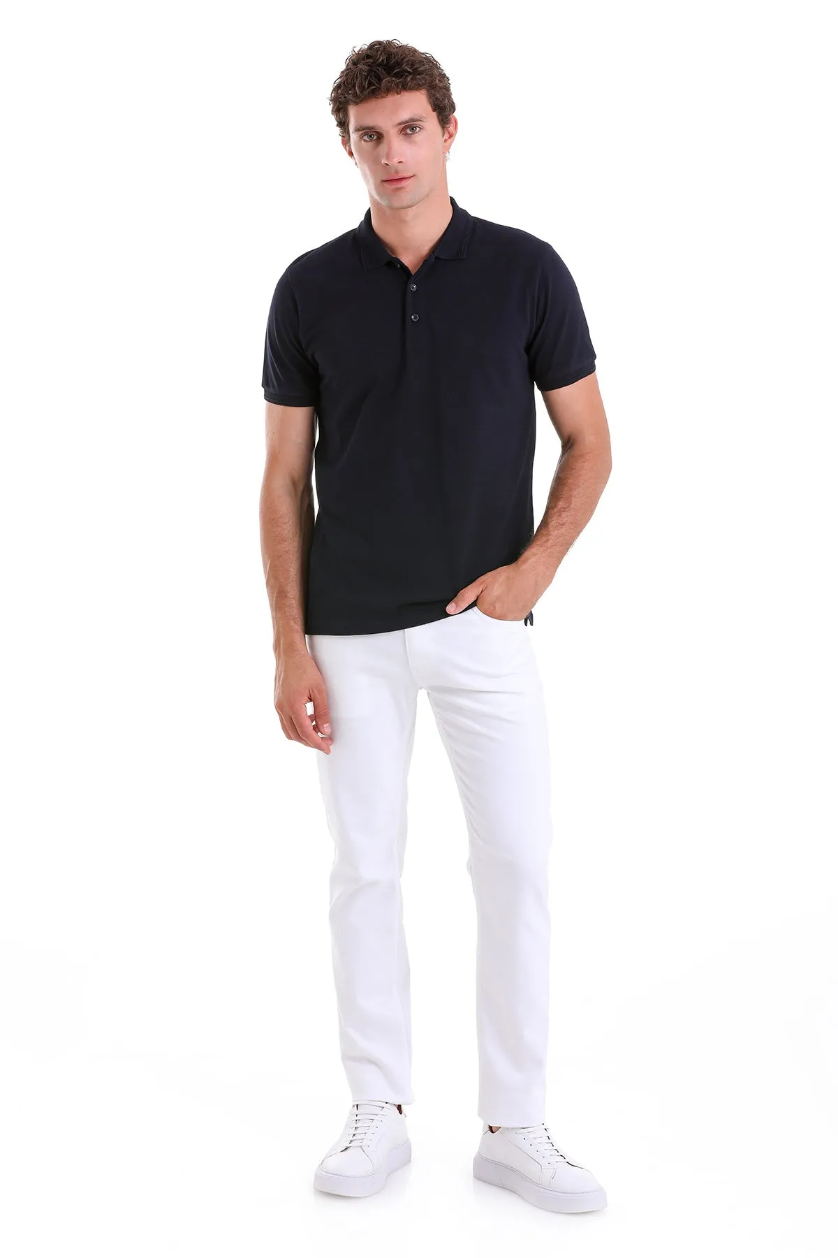 Comfort Fit Basic Plain 100% Cotton Navy Polo T-Shirt