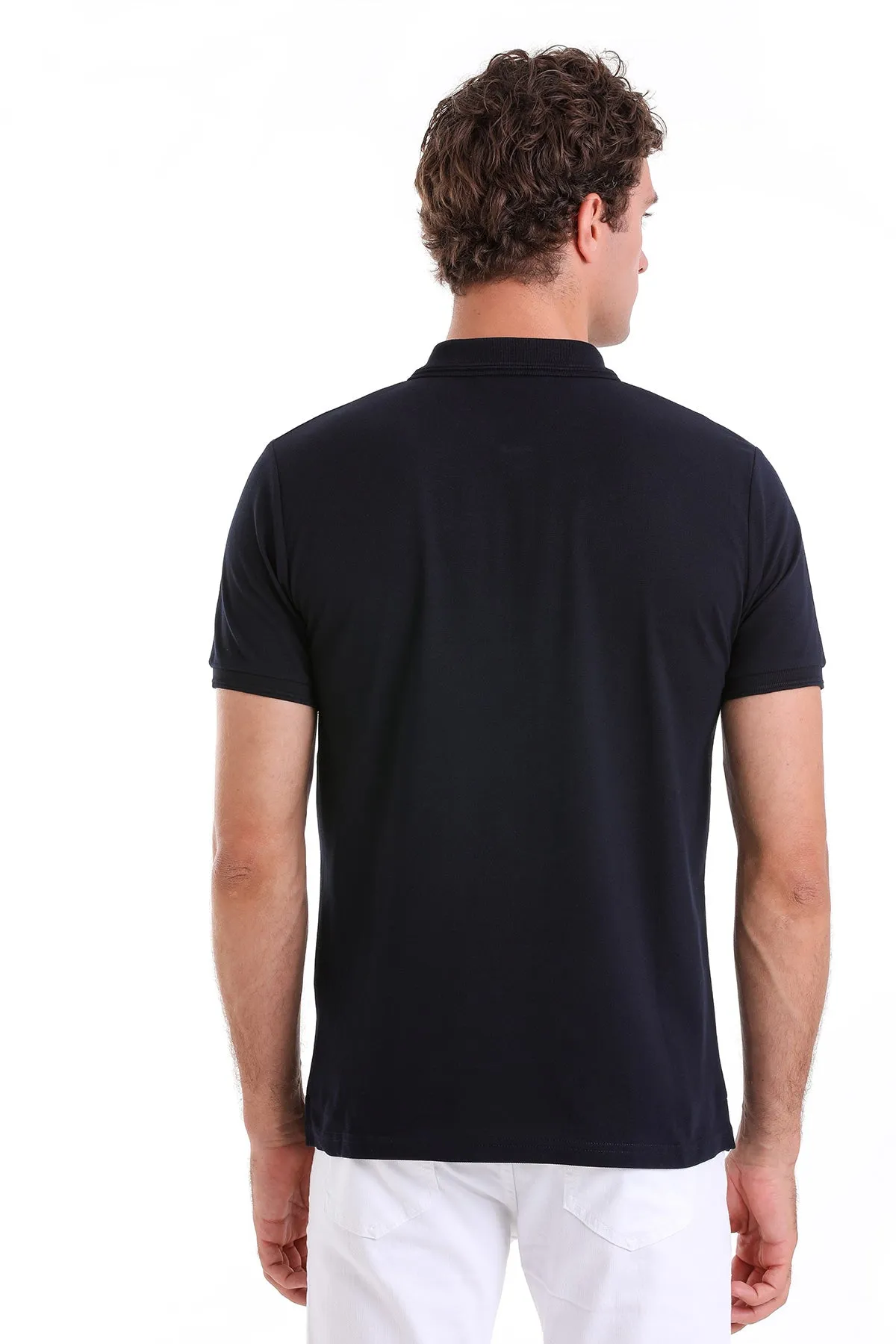 Comfort Fit Basic Plain 100% Cotton Navy Polo T-Shirt