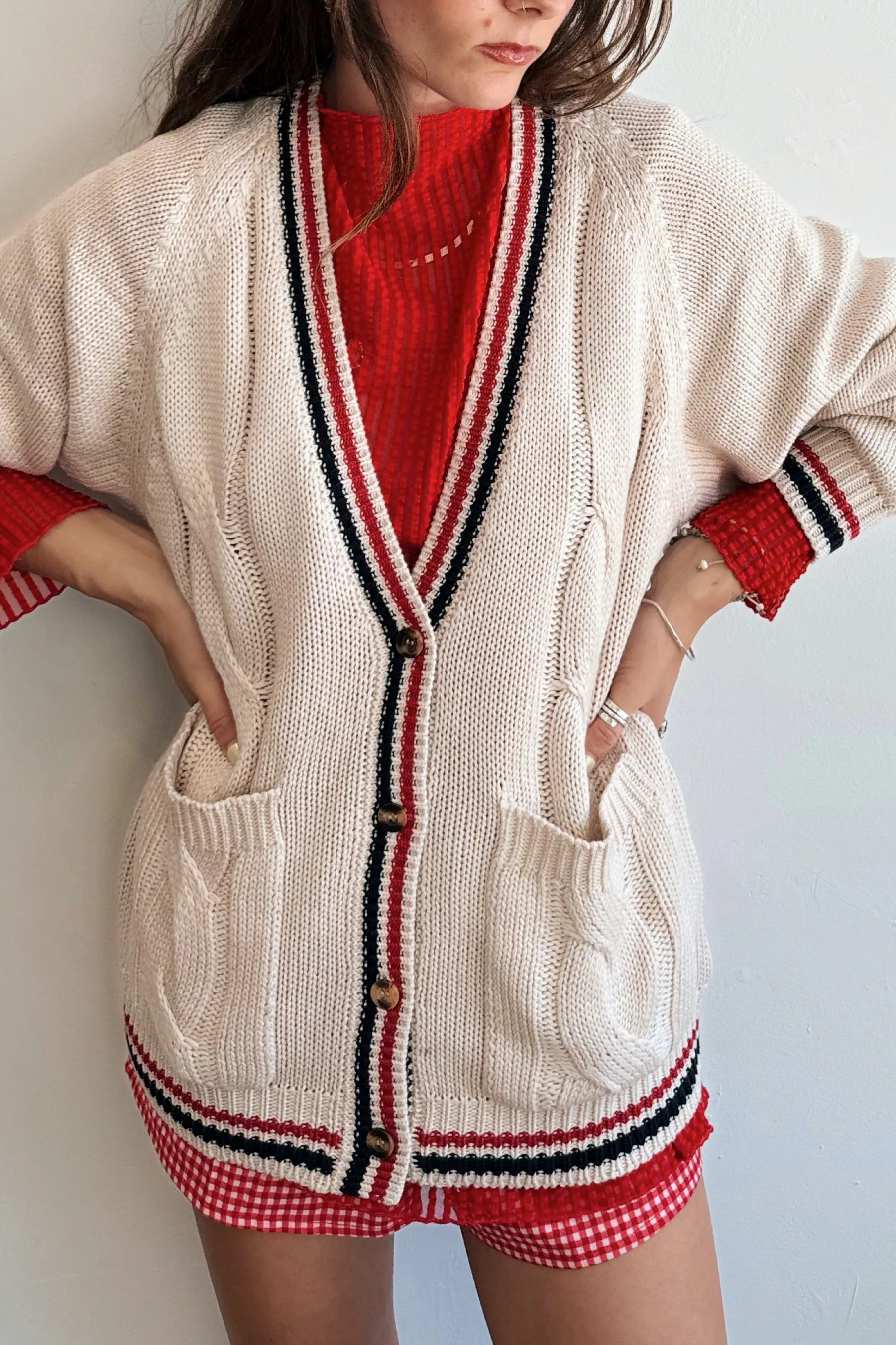 Cream Stripe Scholar Cardigan