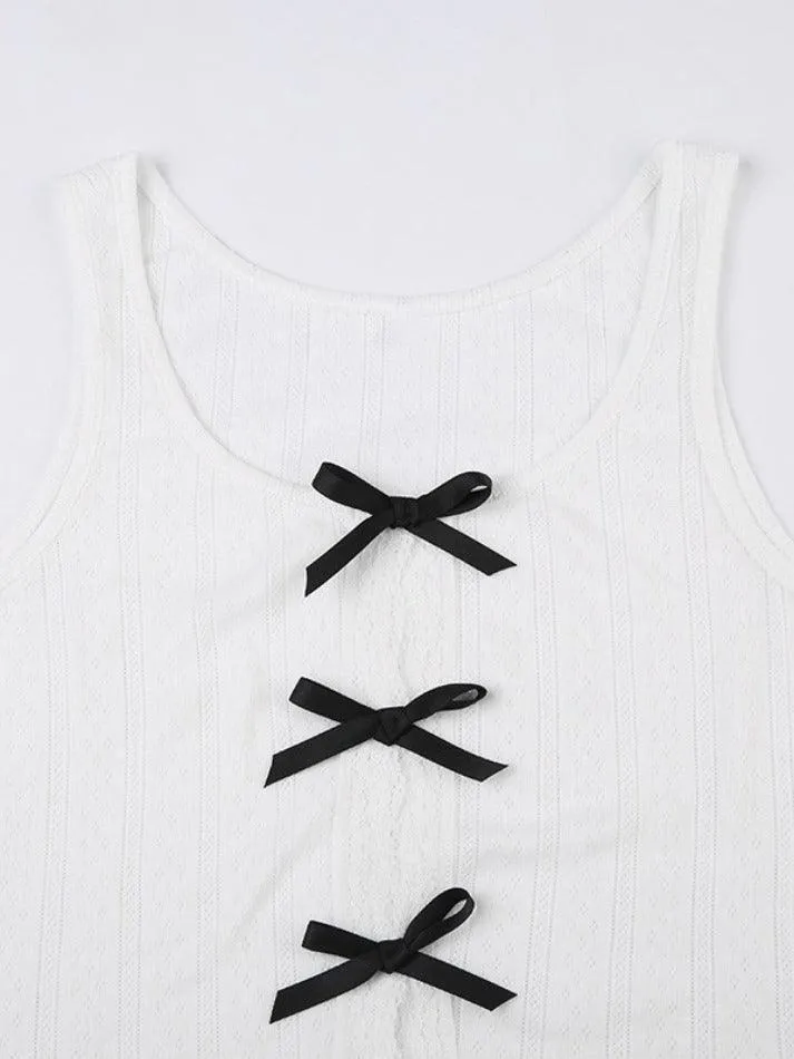 Cutout Bow Decor Slim Tank Top