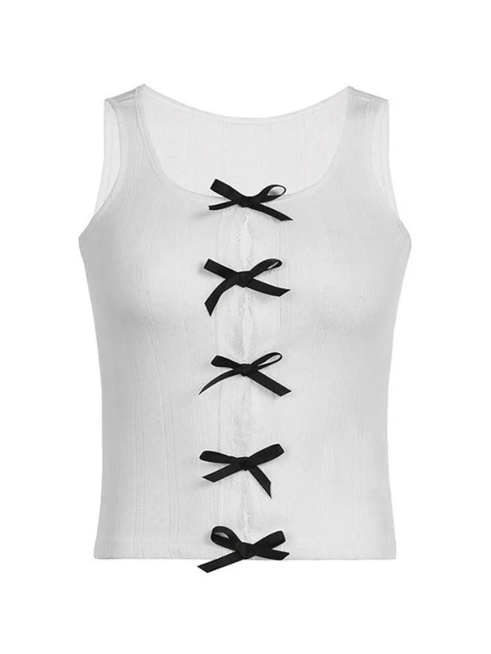 Cutout Bow Decor Slim Tank Top