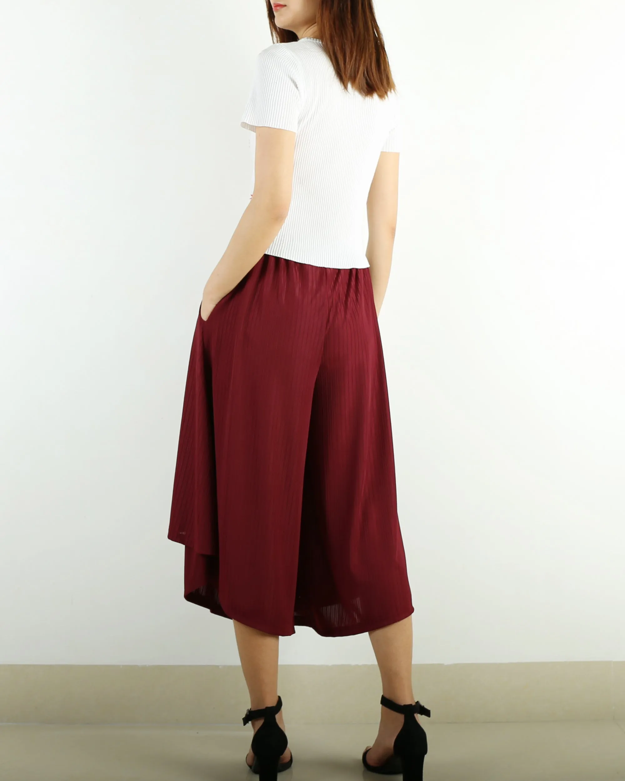 Dark Blue skirt pants/yoga skirt pants/oversized pants/elastic waist pants/asymmetrical trousers (K1661)