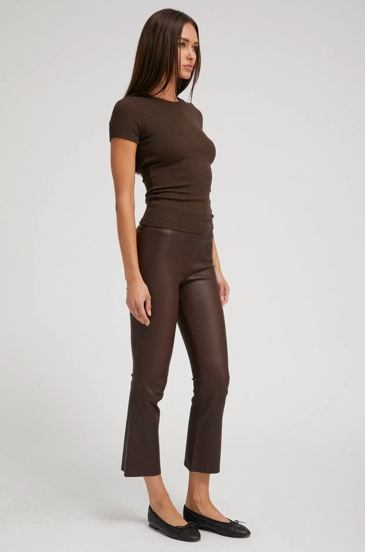 Dark Chocolate Leather Crop Flare