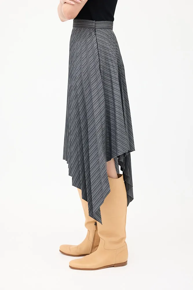 Dark Grey Wool Herringbone Pleated Skirt