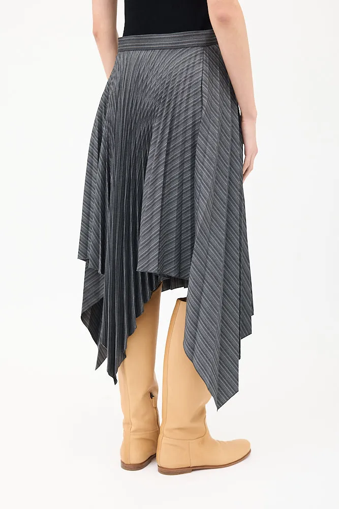 Dark Grey Wool Herringbone Pleated Skirt