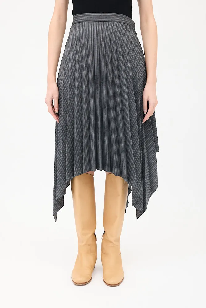 Dark Grey Wool Herringbone Pleated Skirt