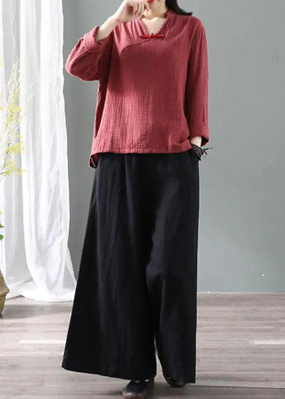 diy Black Retro Tie Waist Fall Wide Leg Pants