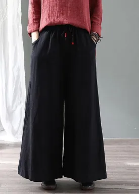 diy Black Retro Tie Waist Fall Wide Leg Pants