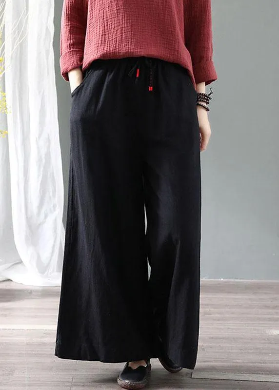 diy Black Retro Tie Waist Fall Wide Leg Pants