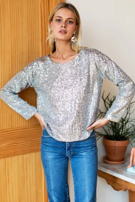 Emerson Fry Silver Sequin keyhole Top