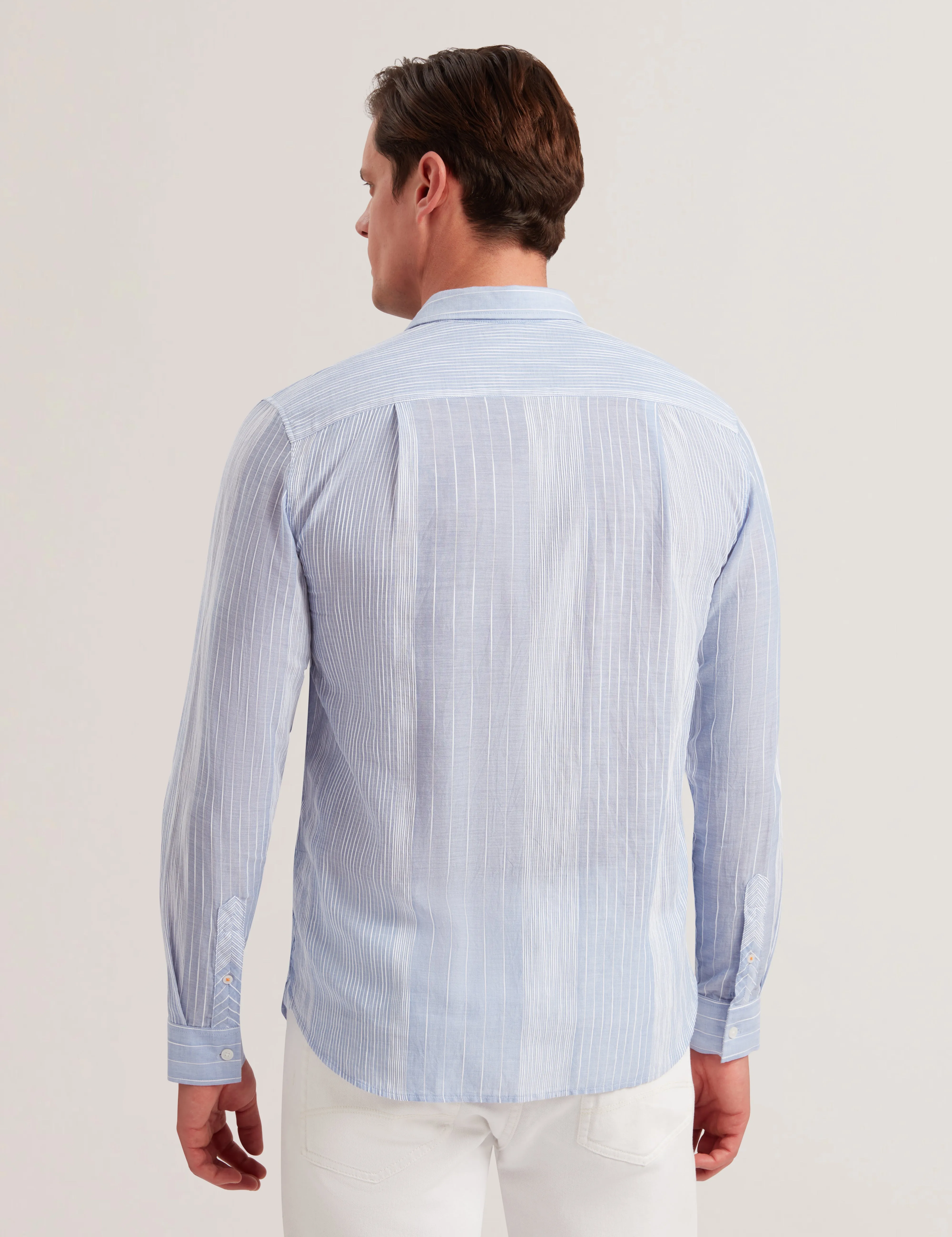 Evandes Ls Regular Textured Stripe Shirt Lt-Blue