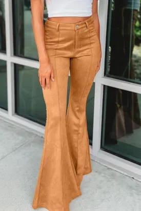 Exposed Camel Flare Suede Pants