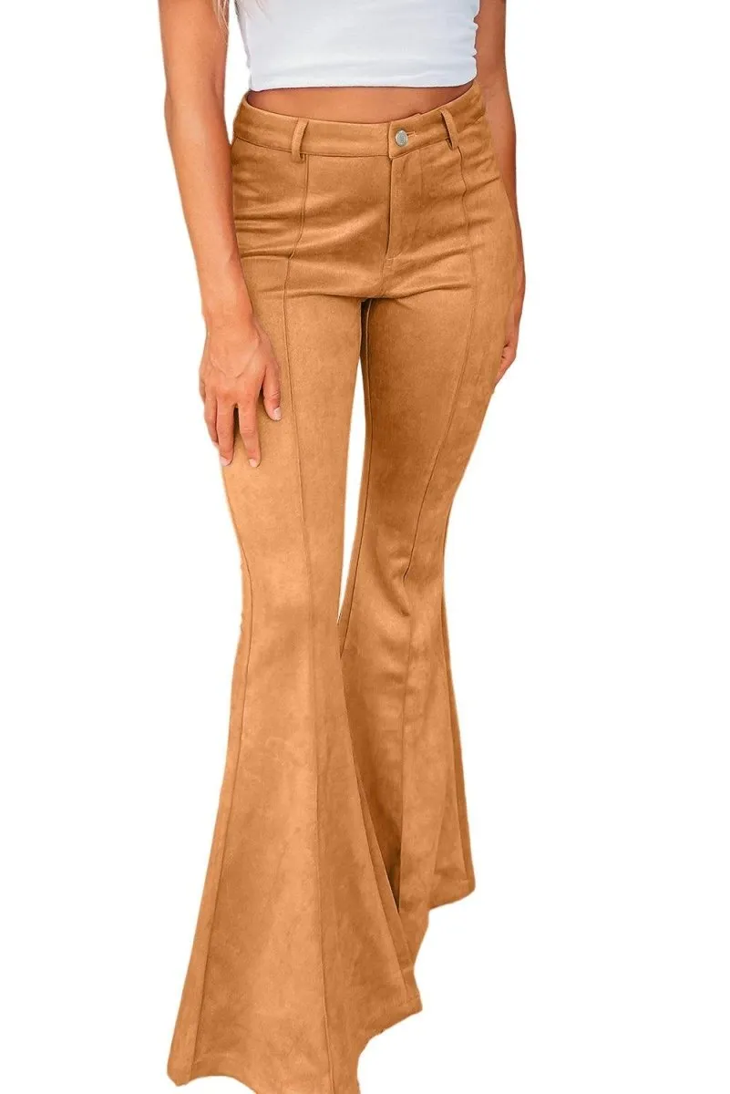 Exposed Camel Flare Suede Pants