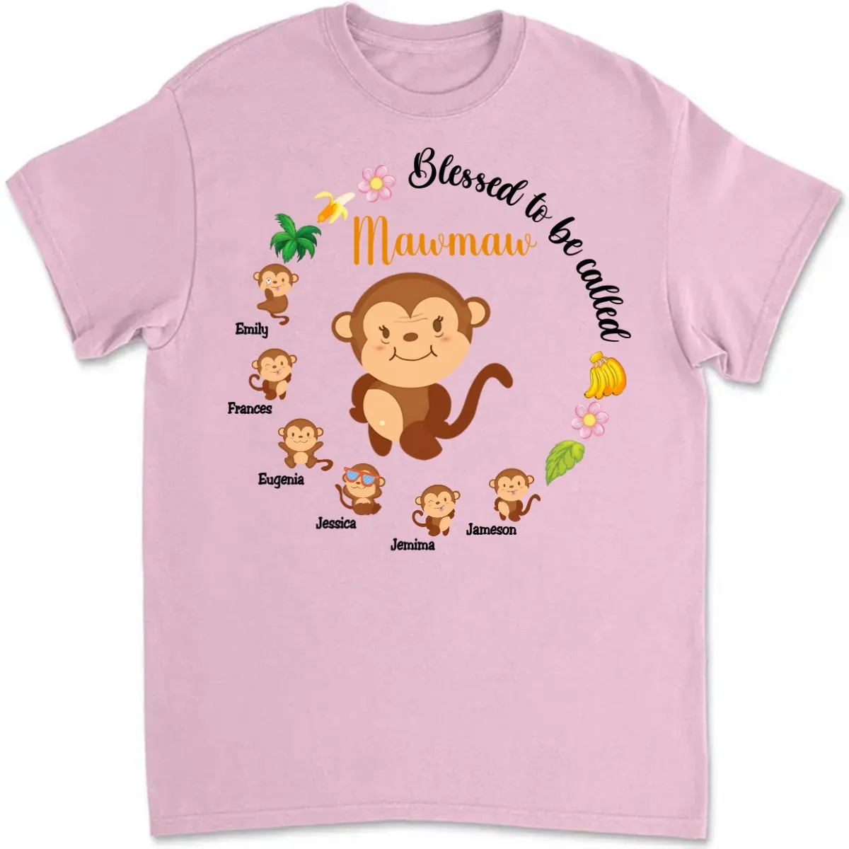 Family - Gift For Grandma Monkey Blessed To Be Called Shirt - Personalized T-Shirt