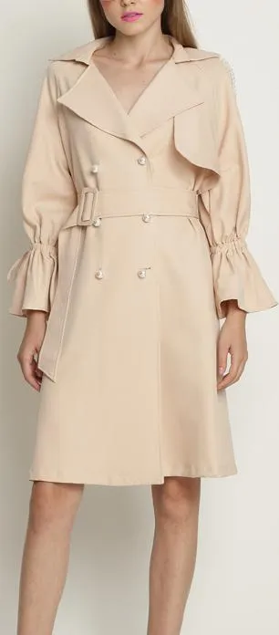 Faux-Pearl-Embellished Cotton Trench Coat