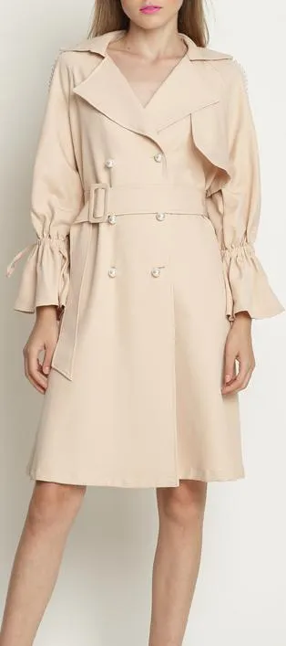 Faux-Pearl-Embellished Cotton Trench Coat