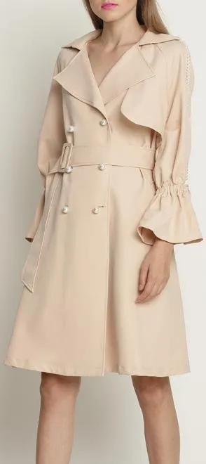 Faux-Pearl-Embellished Cotton Trench Coat