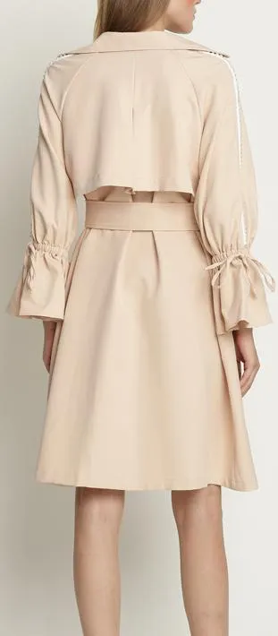 Faux-Pearl-Embellished Cotton Trench Coat