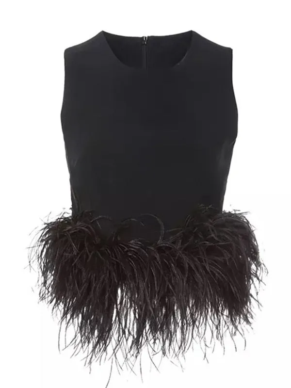 Feather Fur Shirt Top Women Sleeveless