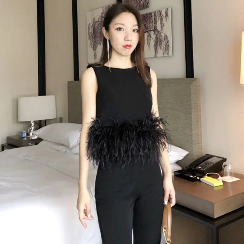 Feather Fur Shirt Top Women Sleeveless