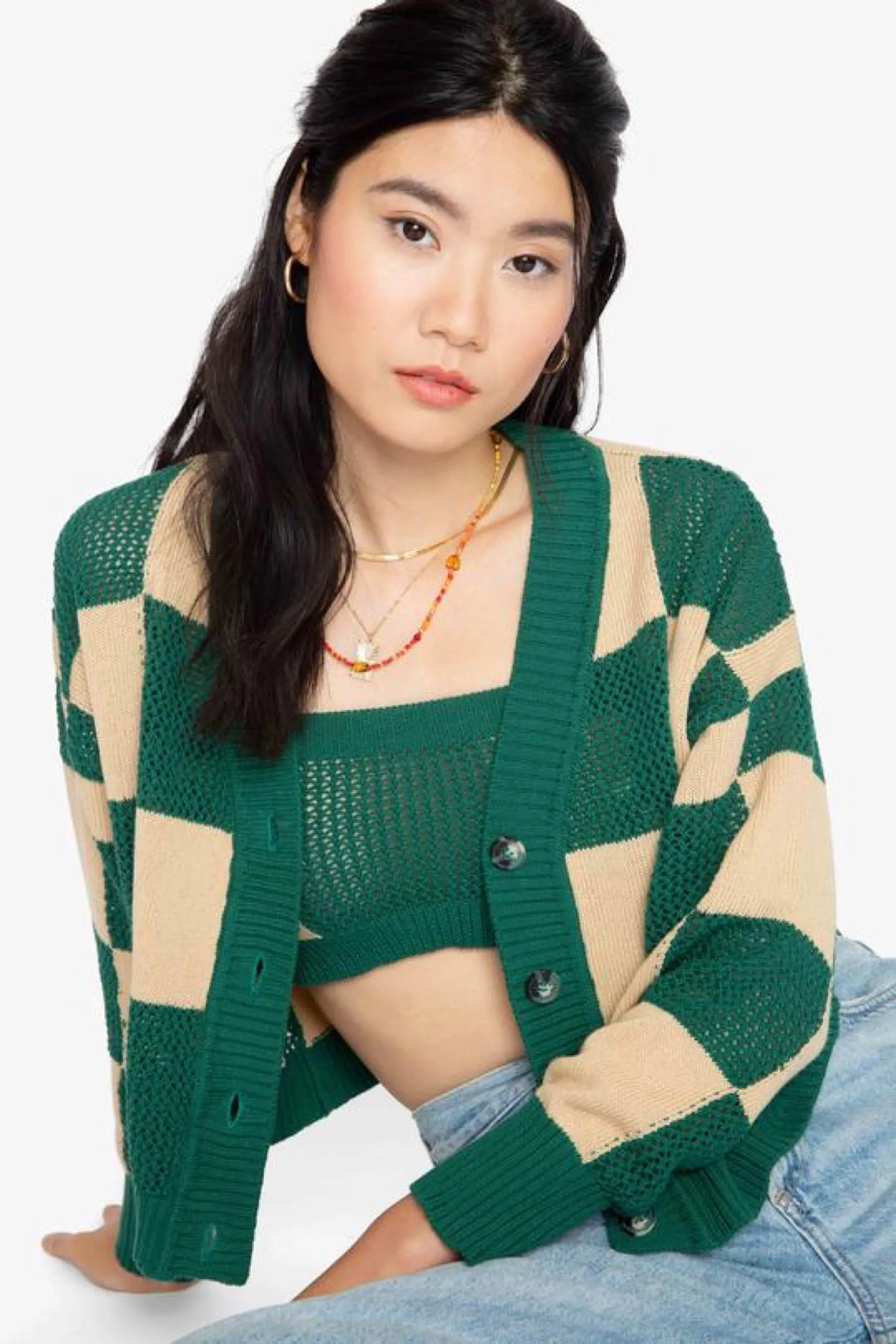 Fern Check Meg Cardigan Set