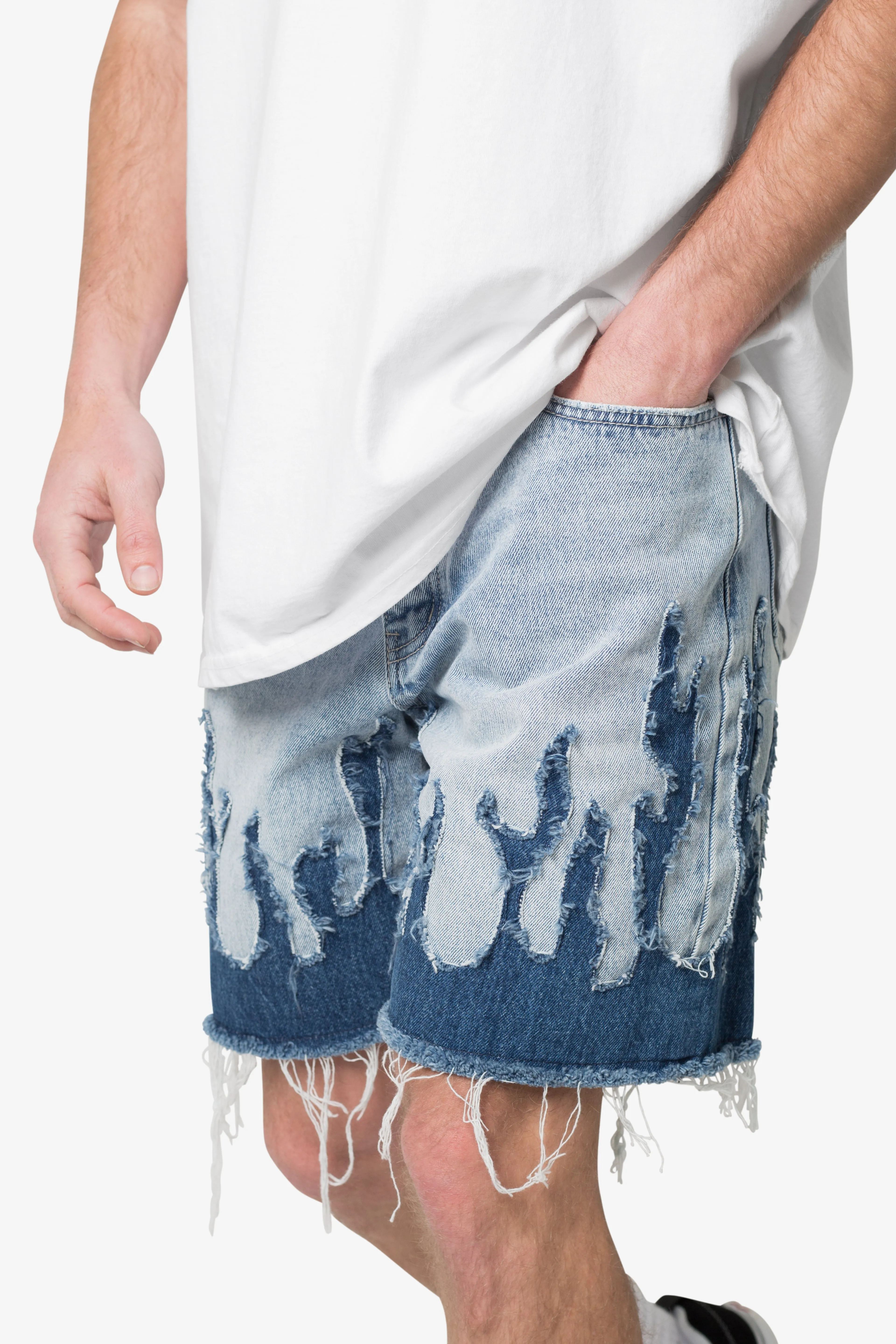 Flame Denim Shorts - Blue