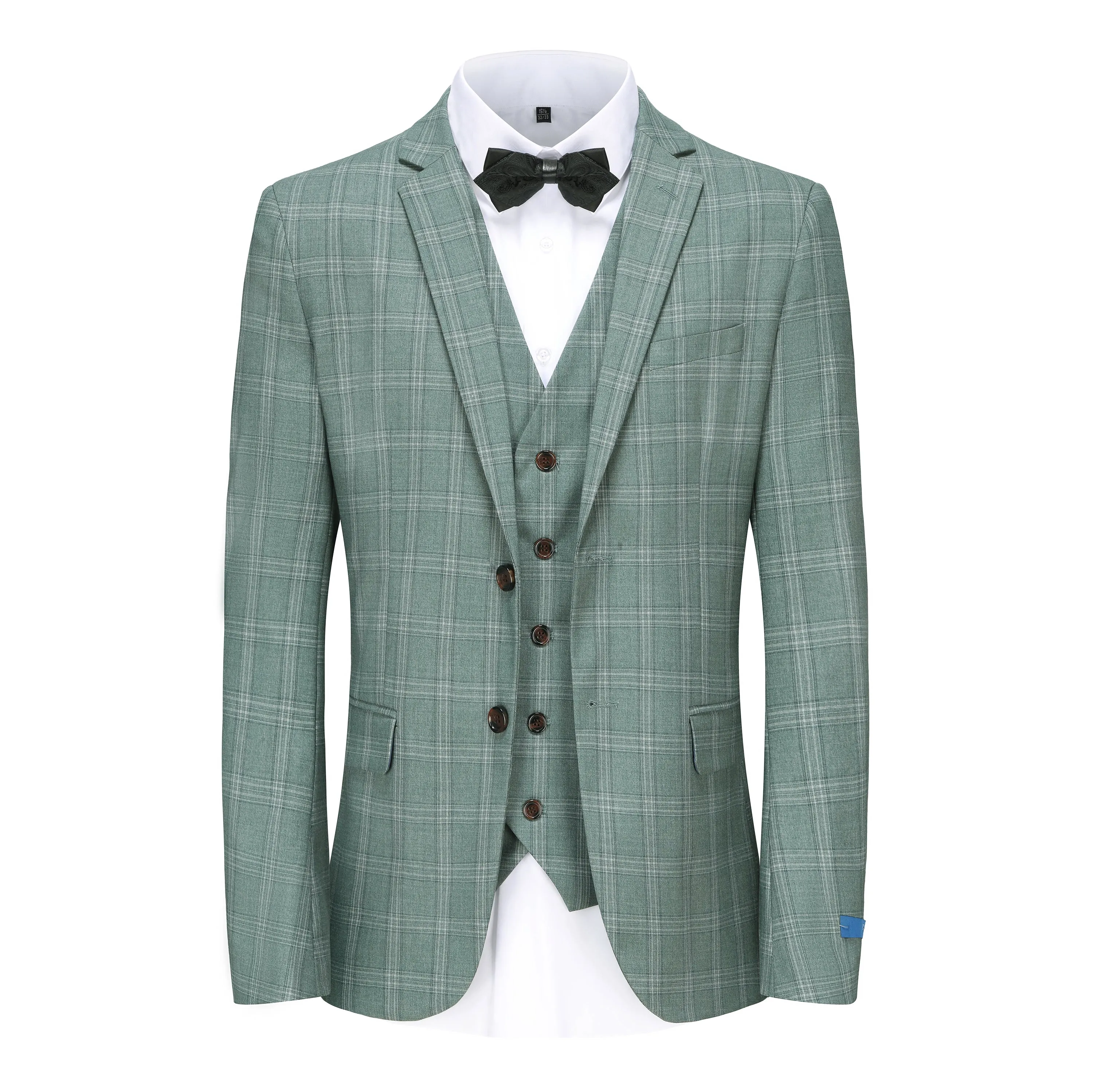 Gino Vitale Men's 3 Piece Slim Fit Green Plaid Suit