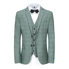 Gino Vitale Men's 3 Piece Slim Fit Green Plaid Suit