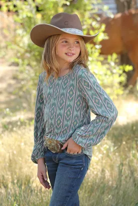 Girls Cinch Green Pattern Shirt