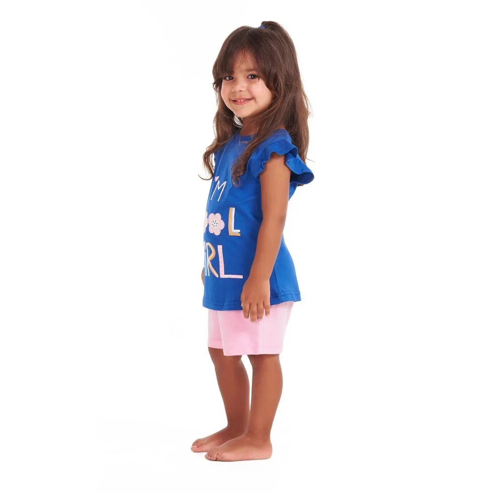 Girls summer pajama set Cool girl t-shirt   Rose shorts