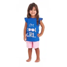 Girls summer pajama set Cool girl t-shirt   Rose shorts