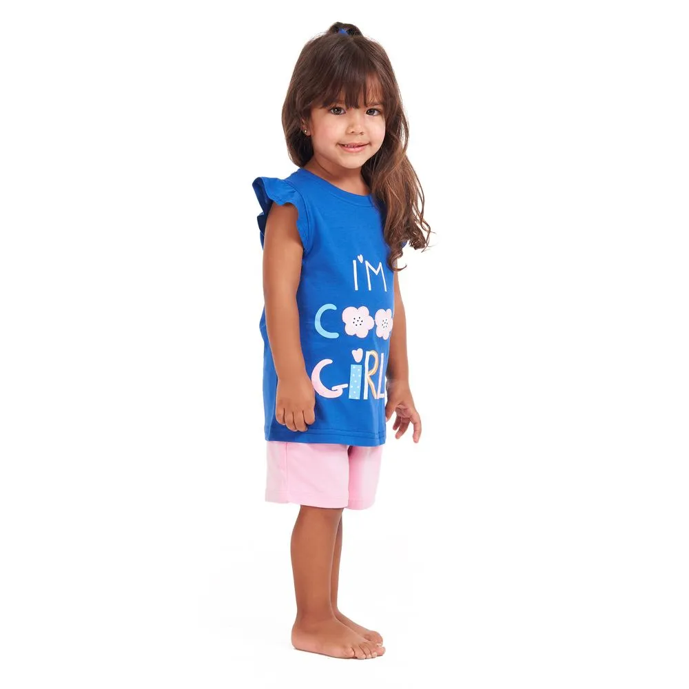 Girls summer pajama set Cool girl t-shirt   Rose shorts