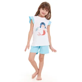 Girls summer pajama set Mermaid t-shirt   Baby Blue shorts