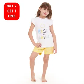 Girls summer pajama set Rise & Shine t-shirt   Pastel Yellow shorts