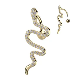 Gold Top Drop CZ Pave Snake Belly Button Ring