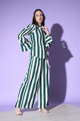 Green Stripe Shirt With Trouser Co-Ord Set