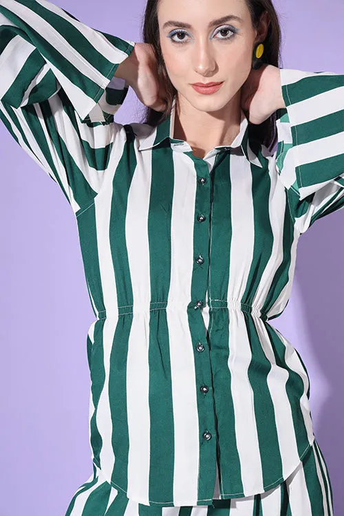 Green Stripe Shirt With Trouser Co-Ord Set