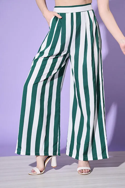 Green Stripe Shirt With Trouser Co-Ord Set