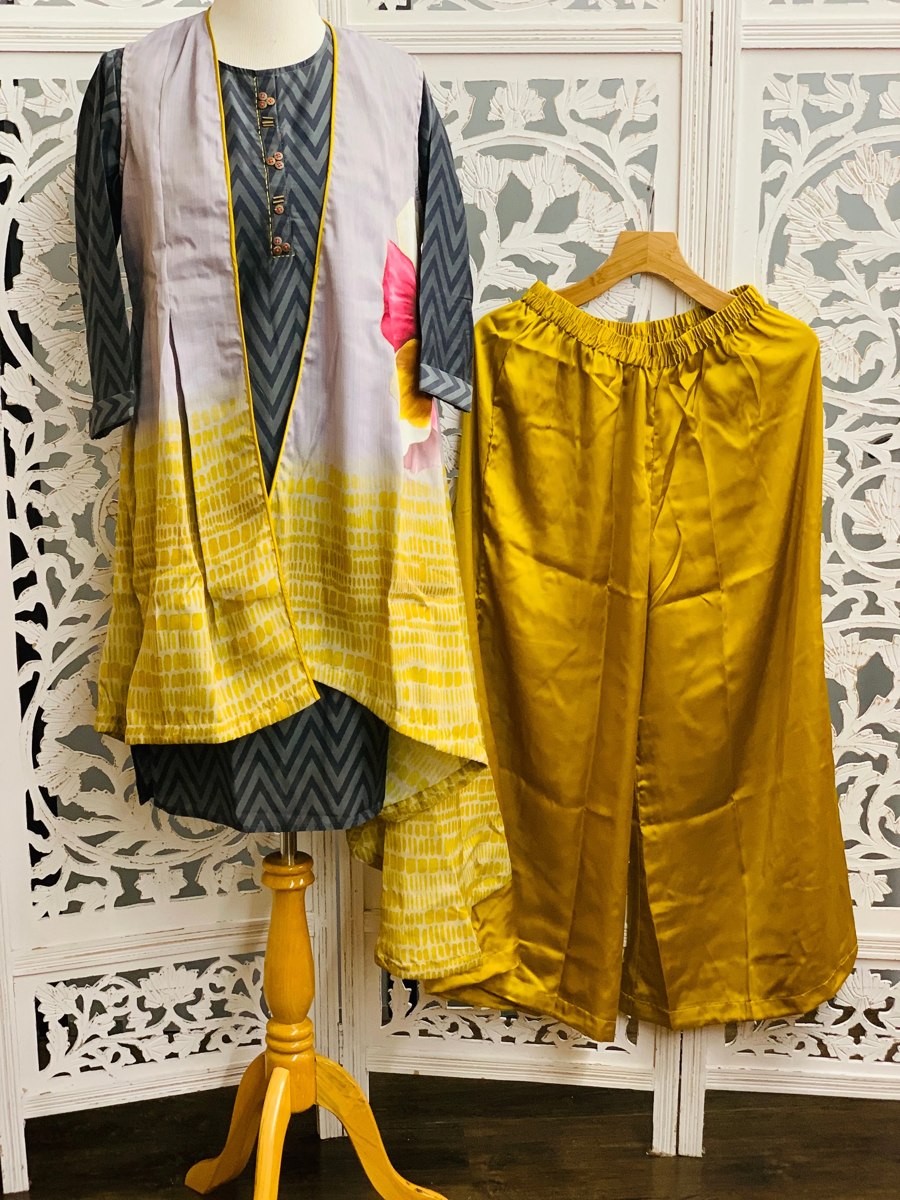 Grey and Yellow Palazzo Suit