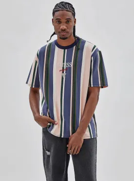 Guess Originals Blue Multi Stripe Logo T-Shirt