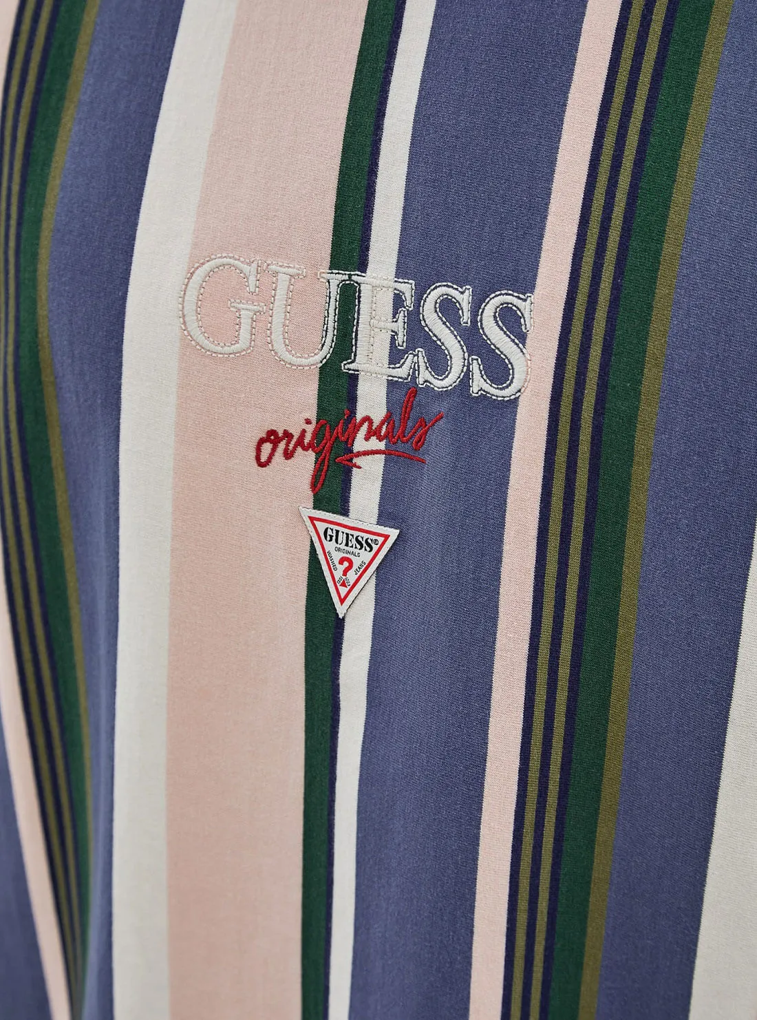 Guess Originals Blue Multi Stripe Logo T-Shirt