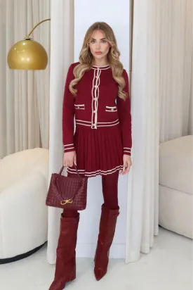 Kelly burgundy pleated knit skirt co-ord