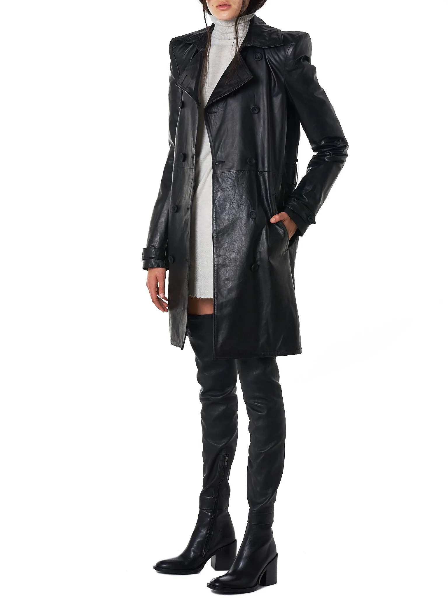 Leather Trench Coat (UWJA007E18216001-BLACK)