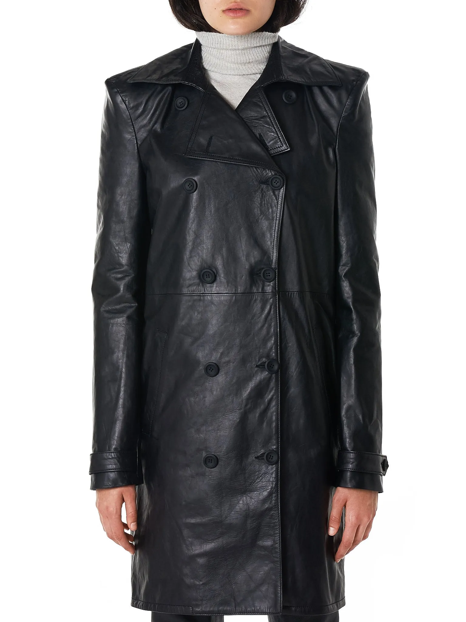 Leather Trench Coat (UWJA007E18216001-BLACK)